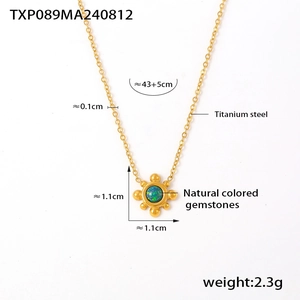 Detail of 18k gold plated sunburst necklace with opal gemstone and precise dimensions