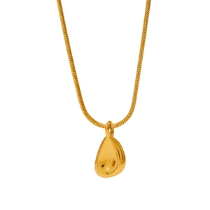 Minimalist gold plated stainless steel snake chain necklace with a geometric drop pendant