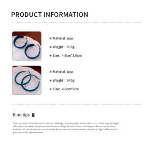 Detailed size specifications for wide blue hoop earrings with matte iron finish