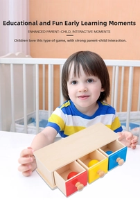 Close-up of a child playing with a Montessori three-color wooden sorting drawer box