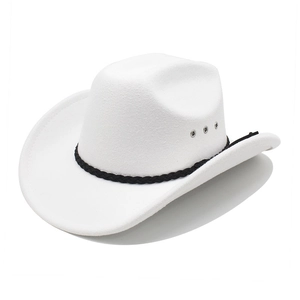 Klassischer weißer Cowboyhut aus Wollfilz mit schwarzem Webband und Metall-Lüftungsösen