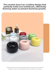 Creative doughnut-shaped ceramic toothbrush holders in eight colors with hollow drainage base