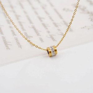 Minimalist Cylinder Pendant Necklace Titanium Steel Cubic Zirconia Dainty Gold Plated Clavicle Chain For Women