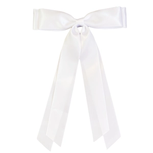 Elegant white satin bow hair clip with long ribbons for ballet style hair accessories