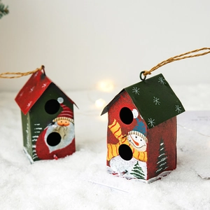 Nordic iron Christmas house ornaments with Santa and snowman patterns, set of 2 pieces