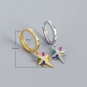 S925 sterling silver star hoop earrings with colorful crystals and 23.4mm size scale