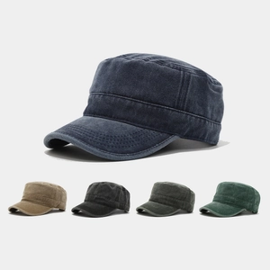 Cadet Cap Washed Cotton Military Hat Vintage Distressed Flat Top Patrol Cap For Men Women Adjustable Sun Protection Outdoor