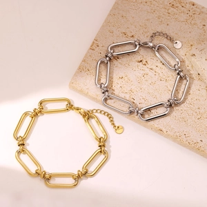 Stainless Steel Rectangular Link Bracelet For Women Minimalist Chunky Paperclip Chain Adjustable Industrial Retro Jewelry