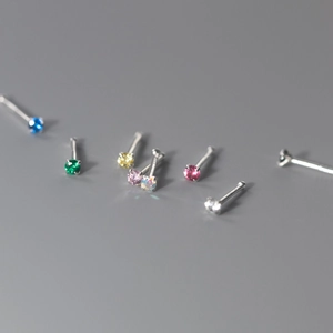 Polished S999 sterling silver stud earrings set with colorful round zircon stones