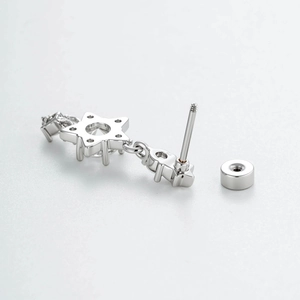 Exquisite silver star-shaped cartilage stud earring with sparkling zircon on white background