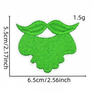 Detailed dimensions of green embroidered mustache patch showing height and width specs