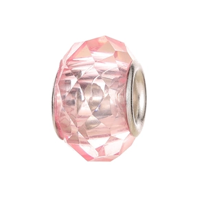Pink transparent faceted resin bead with silver metal core for DIY necklace and bracelet