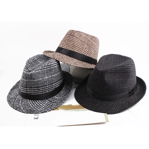 Chapeaux fedora à carreaux classiques pour hommes en marron et gris avec ruban