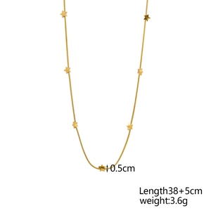Detail showing 38+5cm gold star pendant necklace with dimensions and 3.6g weight specs