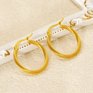 Fashionable gold twisted rope hoop earrings in 18k plated stainless steel for women