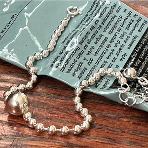 Minimalist 925 sterling silver beaded bracelet with large ball pendant and extension chain