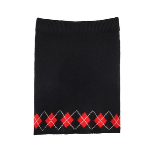 Women's black knit Christmas sweater with red and white diamond jacquard pattern