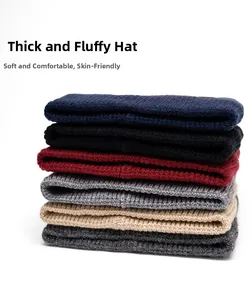Detailed knit texture and color options for fleece-lined winter hats in various shades