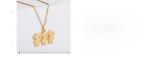 Detail showing dimensions of gold three-girl pendant necklace, 30mm height and 18mm width