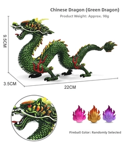 Detailed view of 22cm green Chinese dragon model with dimensions and head close-up