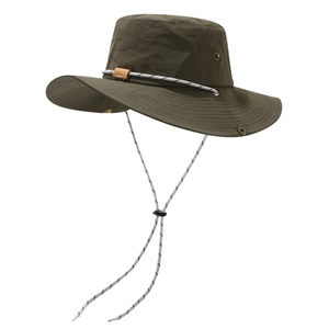 Waterproof army green outdoor sun hat with wide brim and adjustable chin strap