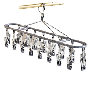 Stainless steel laundry drying rack with 20 windproof clips for socks and underwear
