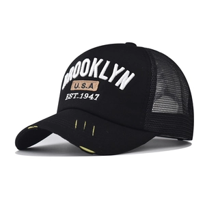 Brooklyn 3D Stickerei Trucker Cap Baumwolle Mesh Atmungsaktiv Distressed Frayed Brim Verstellbar Snapback Retro Unisex