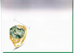 Detail of S925 silver ring with 10x13mm oval moss agate stone and 10K gold plating