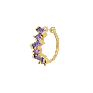 Manchette d'oreille en argent S925 avec zircons violets sur base en métal doré