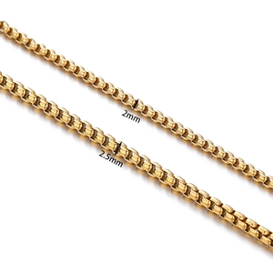 Macro detail of 2mm and 2.5mm gold-plated stainless steel chains for DIY jewelry making