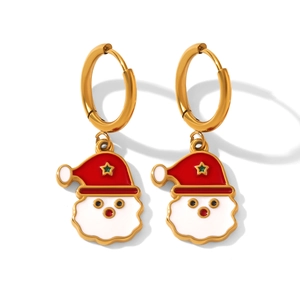 Boucles d'oreilles de Noël avec pendentifs Père Noël en émail rouge et blanc doré