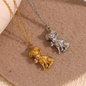3D puppy heart necklace in gold and silver finish with diamond detailing on fine chain