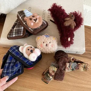 Chic winter collection of acrylic flocking bow hair claws and cute cartoon bear clips