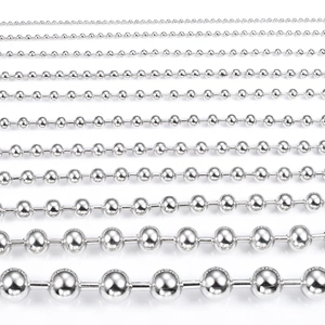 Comparison of different sizes for polished silver stainless steel ball chains on white