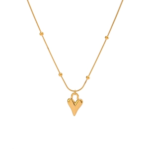 18K gold plated stainless steel heart pendant necklace with beaded ball chain for women