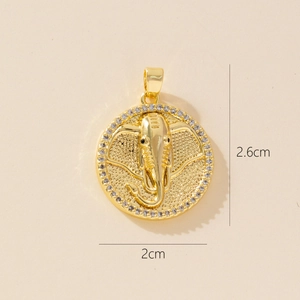 Macro shot of 2.6cm gold elephant pendant with clear zircon frame and detailed relief