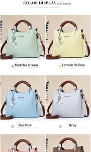 Detail view of stylish crossbody bags in various colors with star charm and leather texture