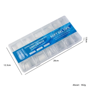 600pcs soft gel full cover nail tips set in 12 sizes with transparent storage box