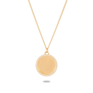 Collier en acier inoxydable plaqué or 18 carats avec pendentif disque orné de cristaux