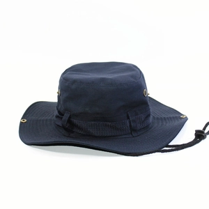 Dark blue outdoor Boonie hat with breathable eyelets and adjustable windproof strap