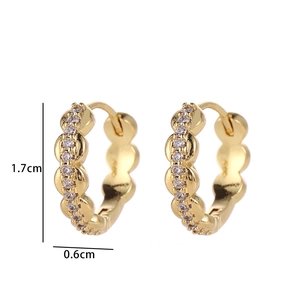 Detailed size specifications for gold plated zircon huggie earrings 1.7cm by 0.6cm