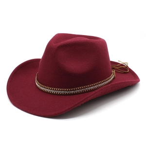 Western Cowboy Hat Wide Brim Felt Jazz Fedora With Rhinestone Rivet Belt And Windproof Rope For Men Women Kids