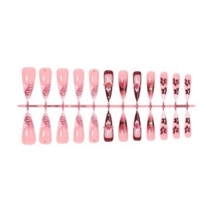 3D floral press-on nails with pink leopard print and gold star accents on long tips