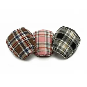 Classic plaid beret hats for men and women in brown, pink and grey checkered patterns