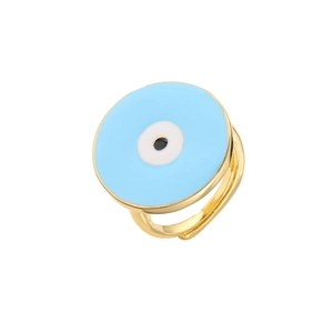 Verstellbarer goldener Ring mit blauem Evil-Eye-Emaille-Design auf runder Oberfläche