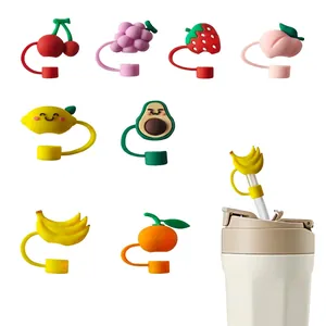 Silicone Straw Covers Cartoon Fruit Toppers Dust-proof Reusable Drinking Accessories For Standard Straws Cute Kawaii