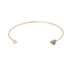 Adjustable heart-shaped gold bangle with crystal pavé and smooth metal finishes