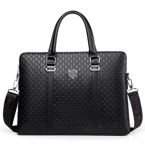 Business Briefcase Men PU Leather Embossed Waterproof Laptop Handbag Commuter Crossbody Shoulder Bag With Strap