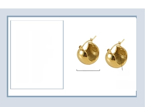 Detail view of 18K gold plated titanium steel spherical earrings with size dimensions