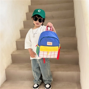Toddler colorful canvas backpack with patchwork design for school and outdoor travel